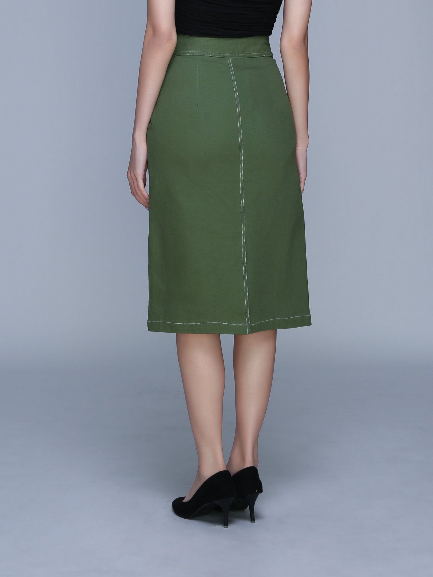 High Waist Side Pocket Line Long Skirt 22447