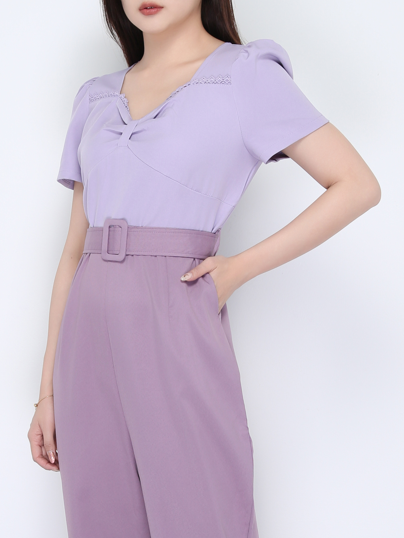 Swetheart Neckline Pleated Two Tone Jumpsuit 22449
