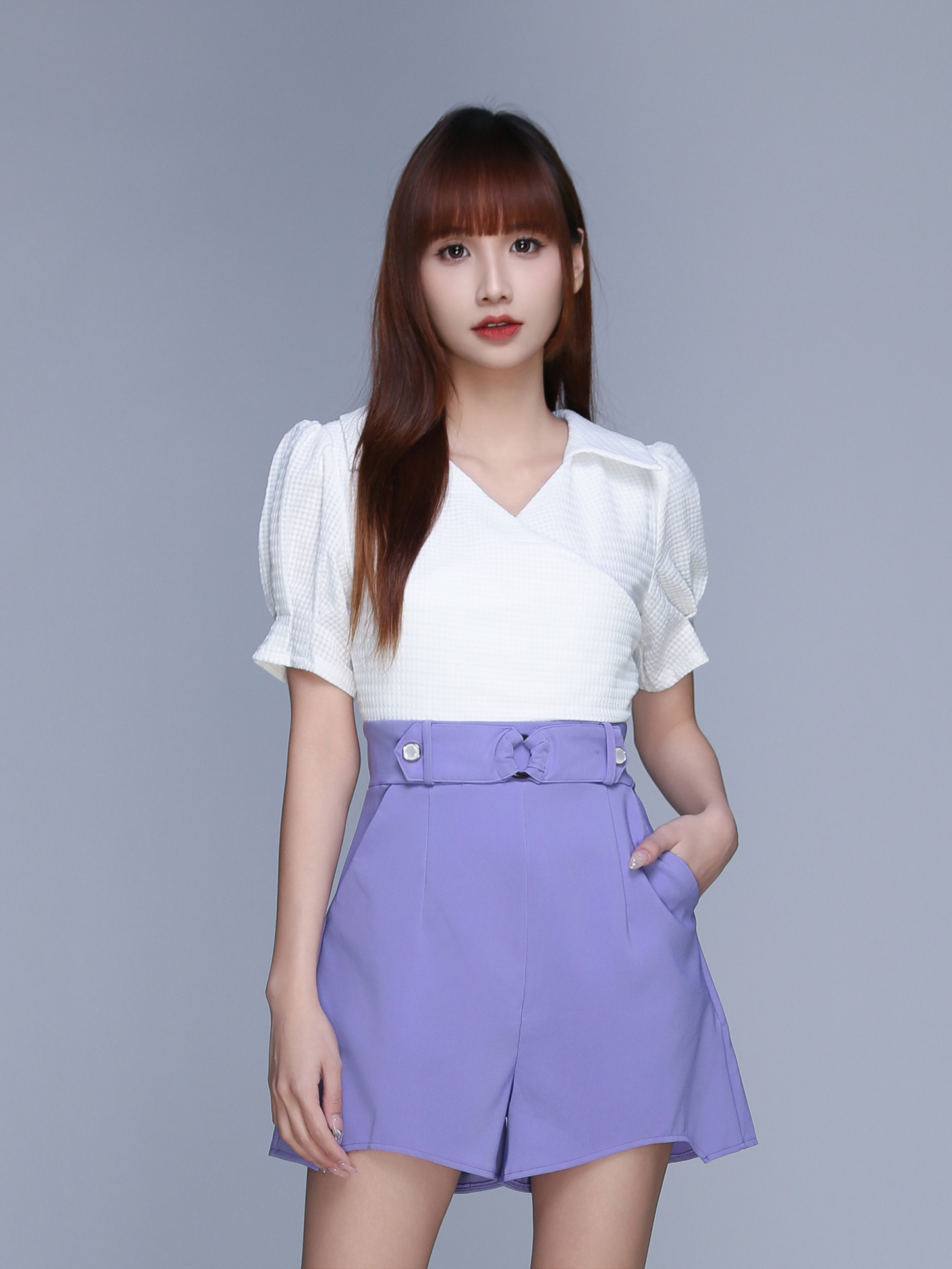 Collar V Neck Wrap Two Tone Decorative Belt Jumpsuit 22450