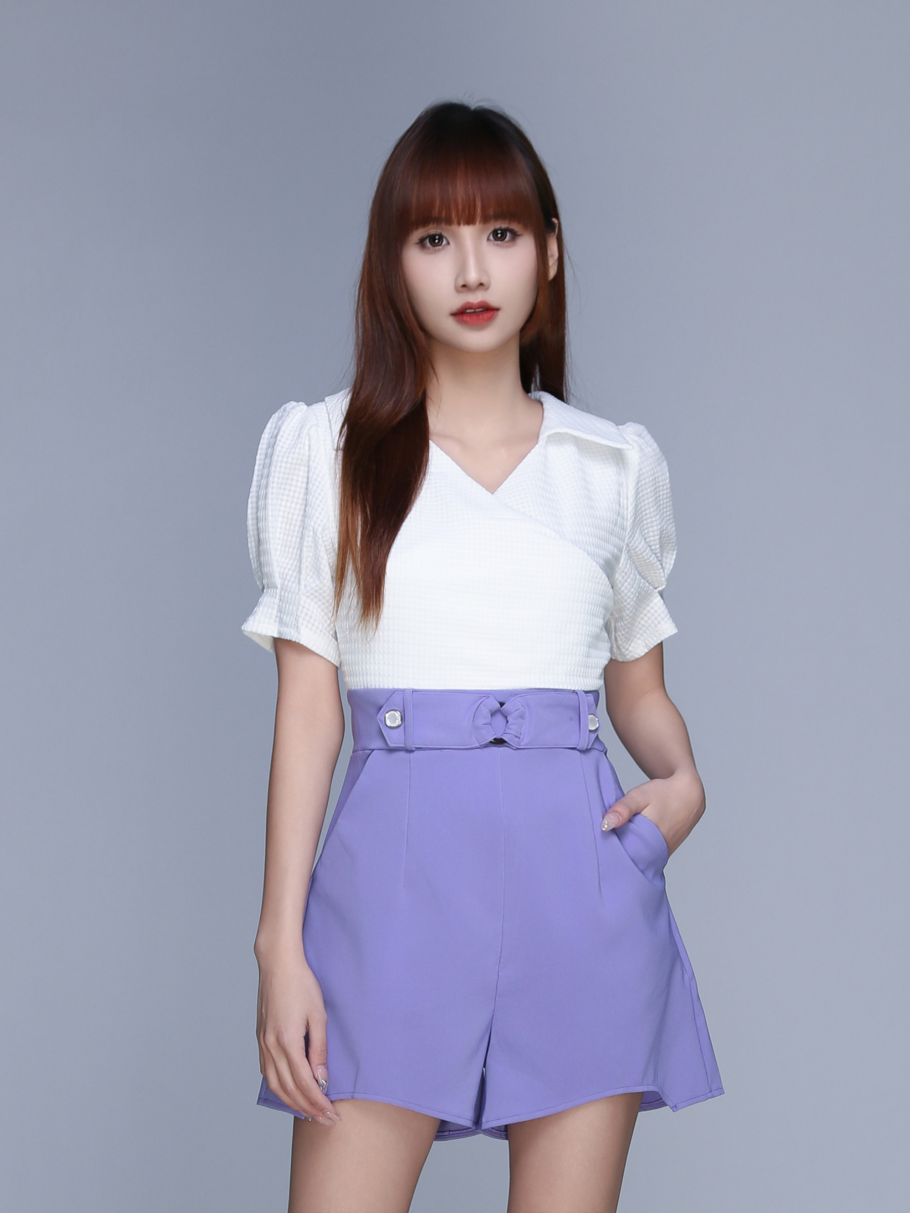 Collar V Neck Wrap Two Tone Decorative Belt Jumpsuit 22450