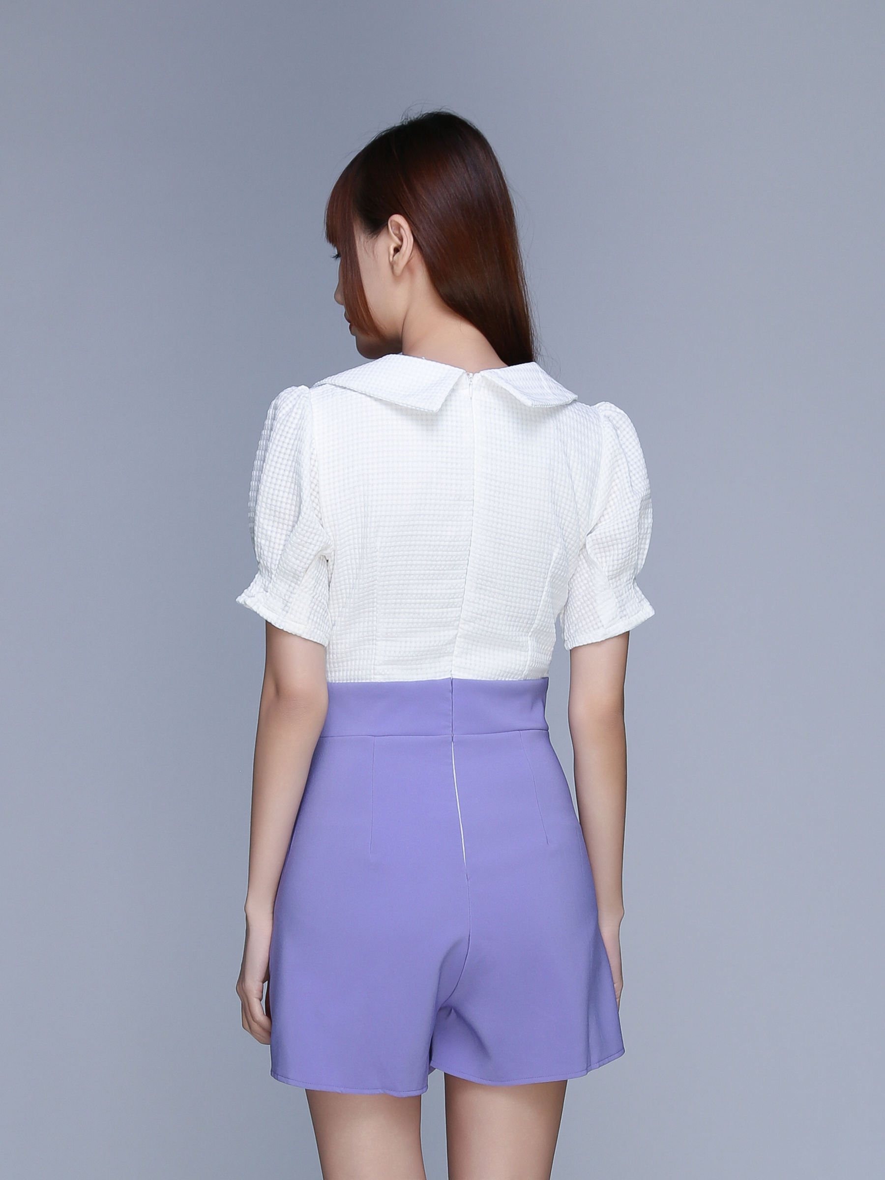 Collar V Neck Wrap Two Tone Decorative Belt Jumpsuit 22450