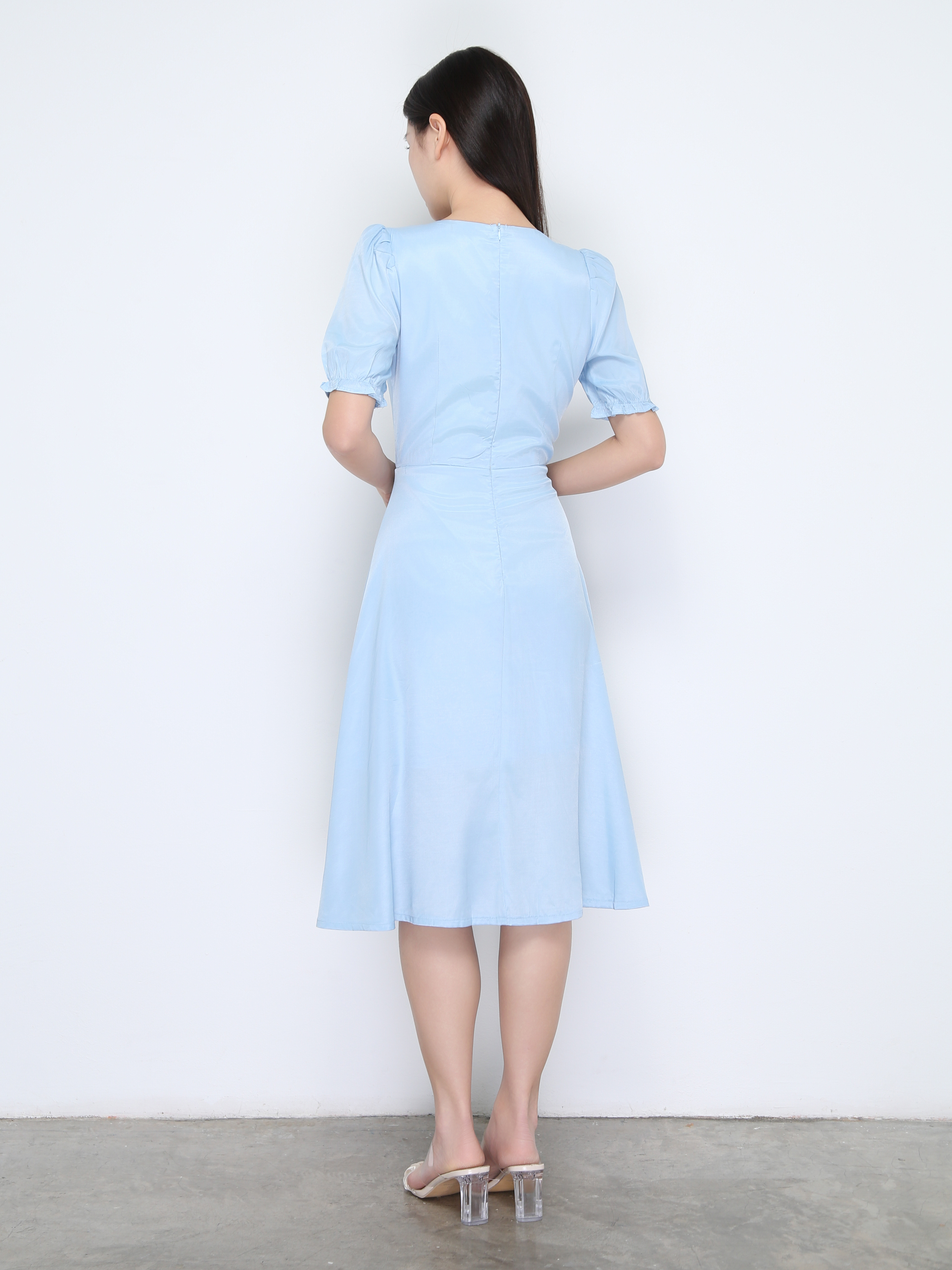Sweetheart Neckline Pleated With Decorative Button Dress 22453