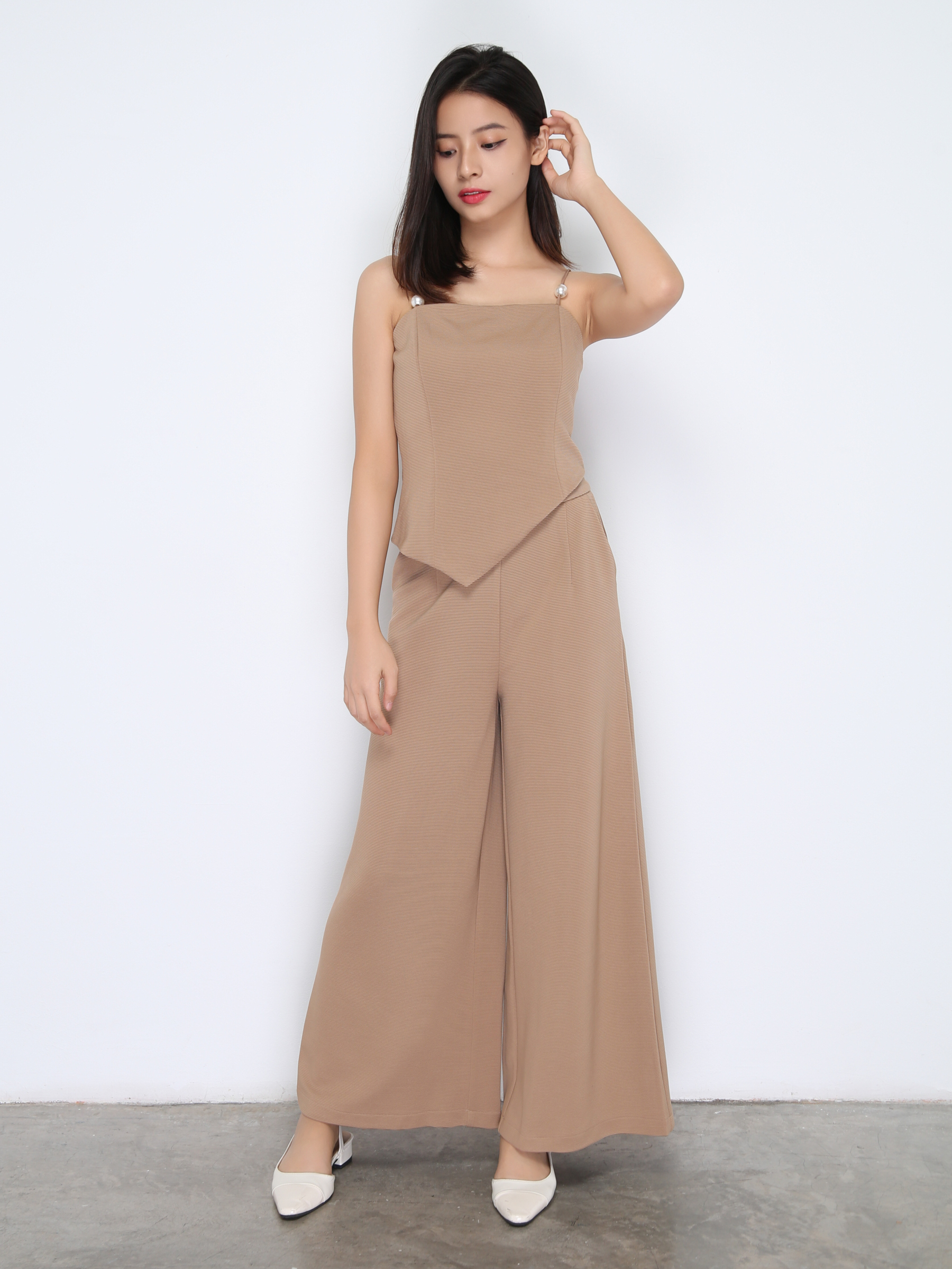Two Piece With Strap Wide Leg Pants Set 22456