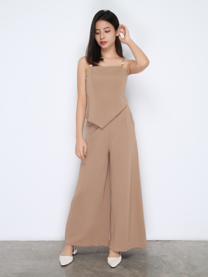 Two Piece With Strap Wide Leg Pants Set 22456
