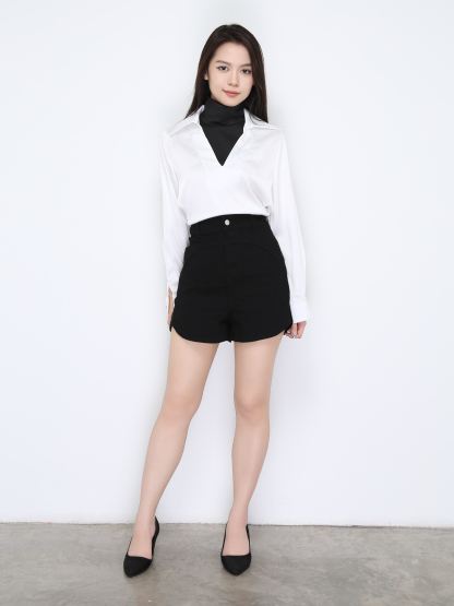 Fake Two Piece Collar V Neck Long Sleeve Top 22457