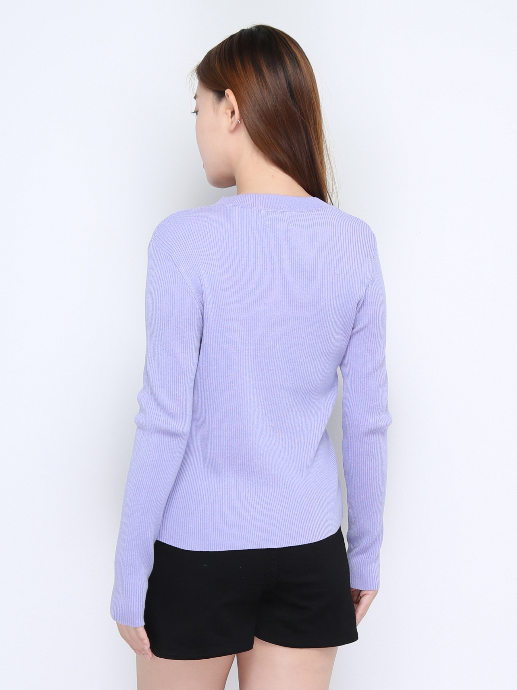 Knitted Side Button With Shoulder Hole Long Sleeve Top 22458