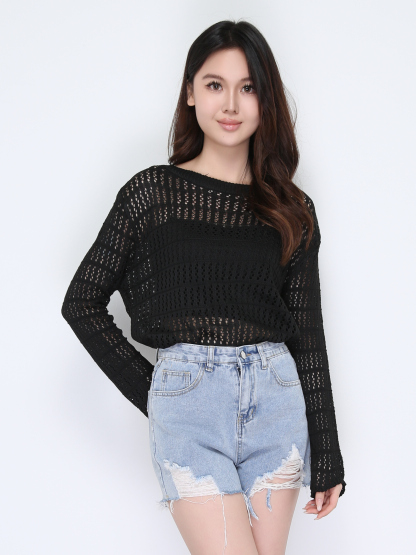 Denim Ripped Short Pants 22475