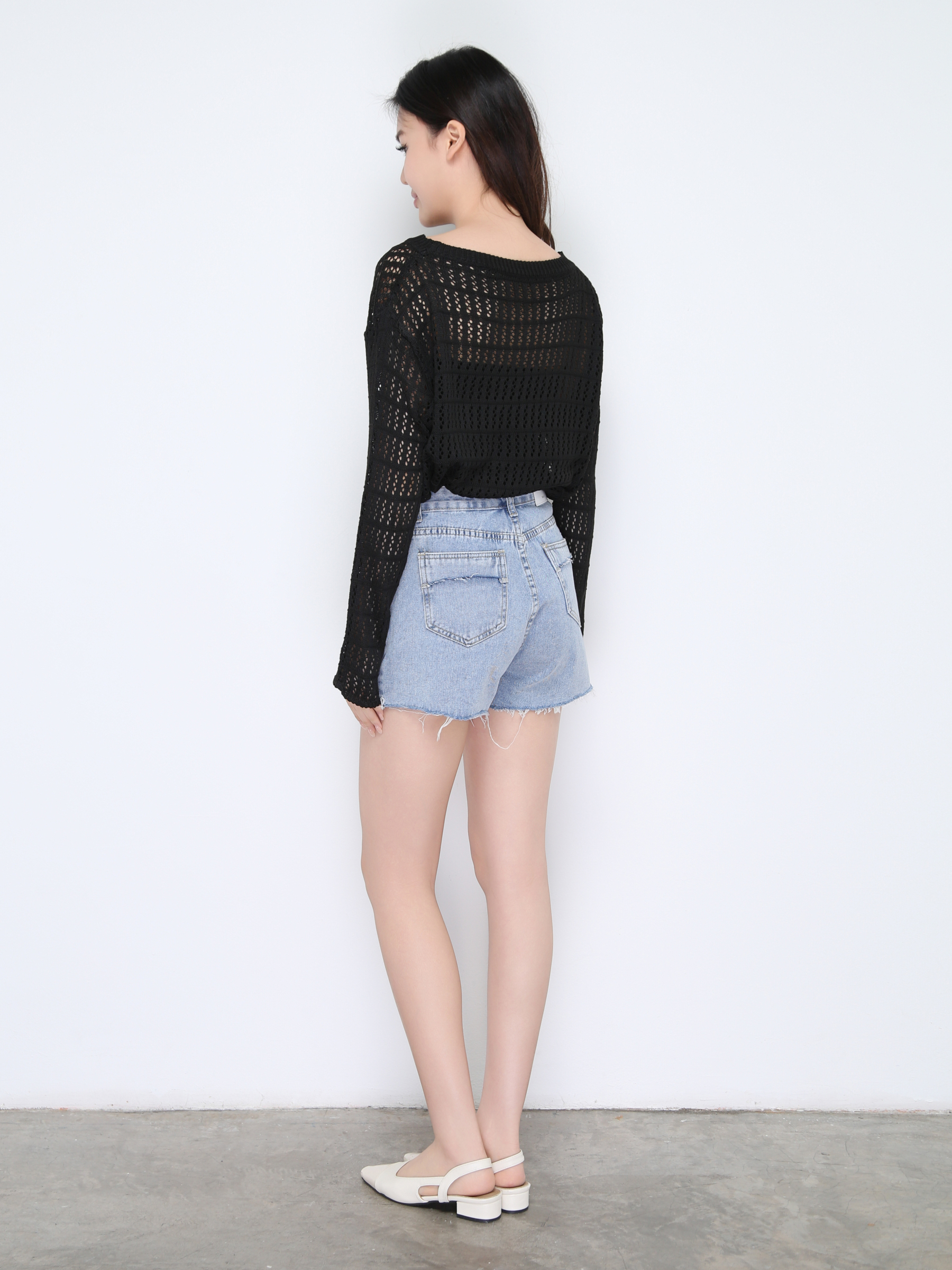 Denim Ripped Short Pants 22475