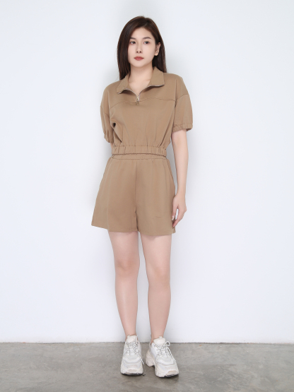 Collar Front Zip Waist Stretchable Set 22479