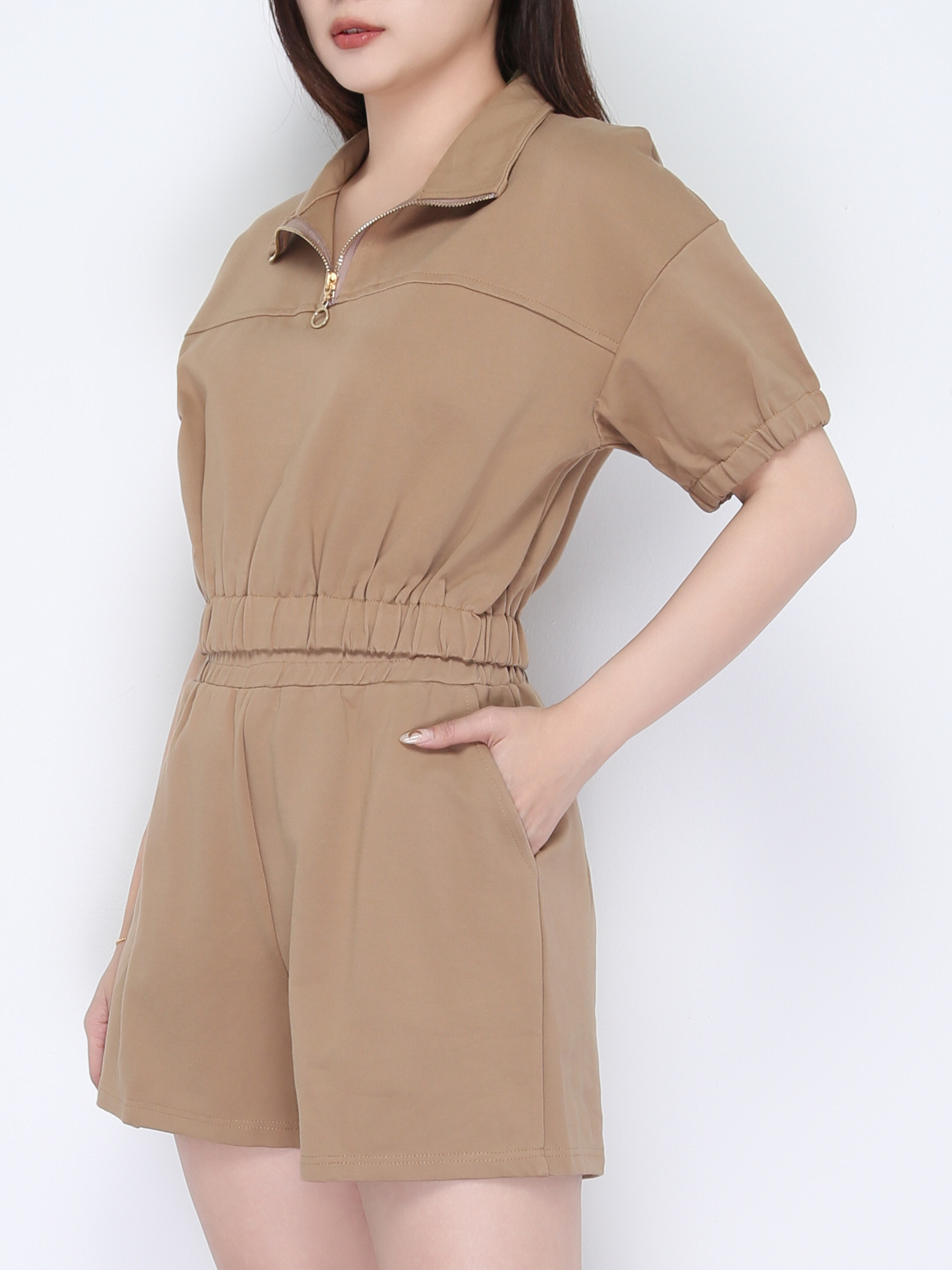 Collar Front Zip Waist Stretchable Set 22479