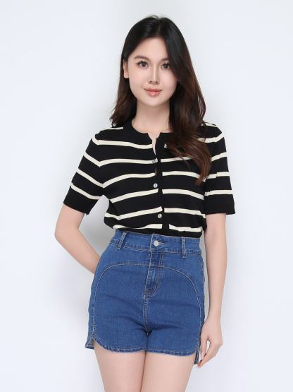 High Waist Denim With Split Short Pants 22451