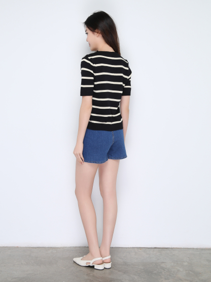 High Waist Denim With Split Short Pants 22451