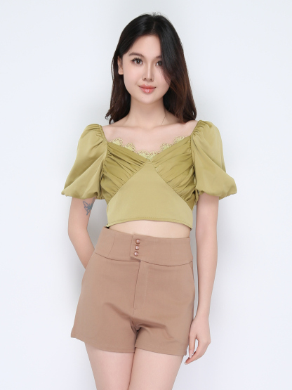 High Waist Side Pocket Short Pants 22461