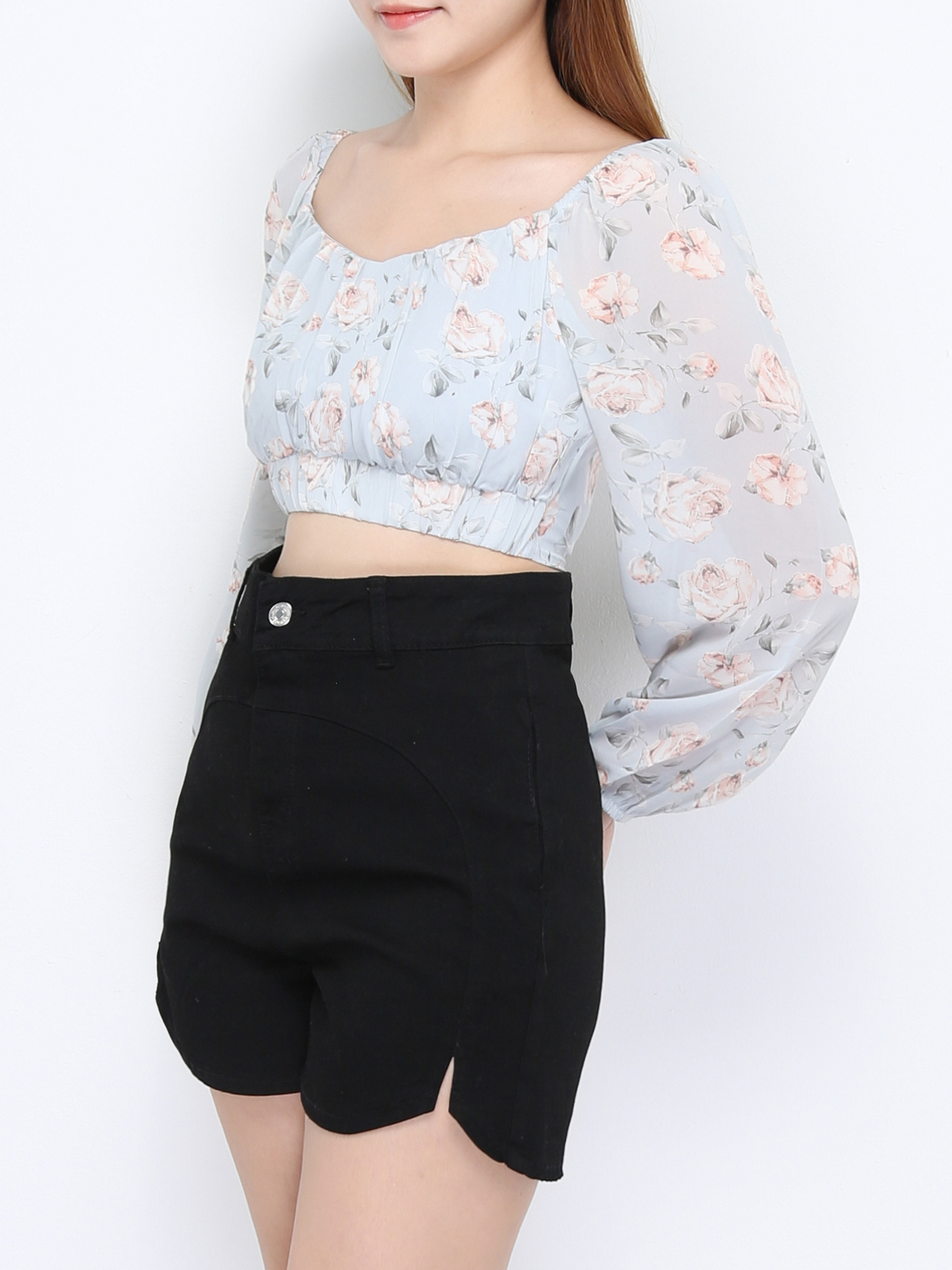 Off Shoulder Floral Pleated Top 22493