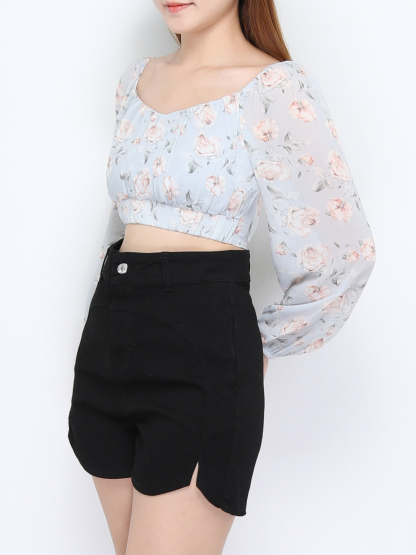 Off Shoulder Floral Pleated Top 22493