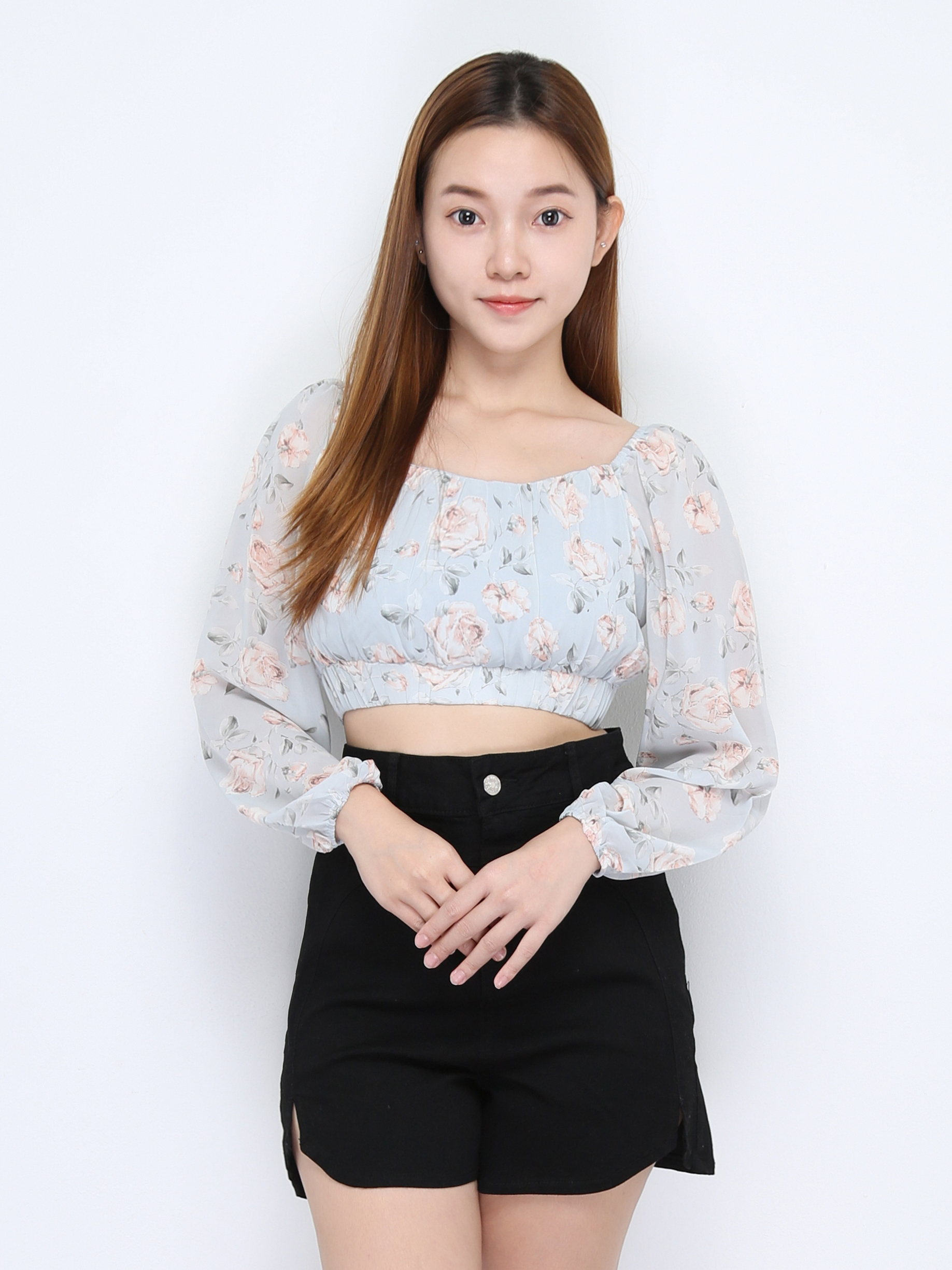 Off Shoulder Floral Pleated Top 22493