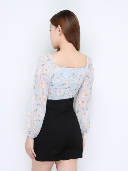 Off Shoulder Floral Pleated Top 22493