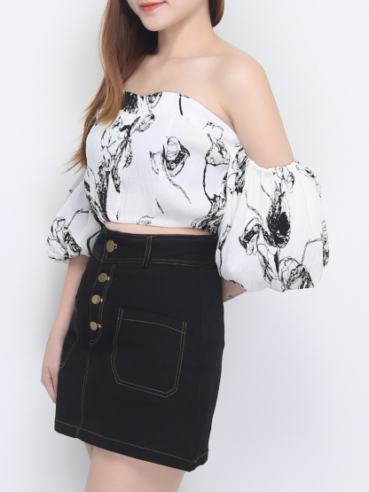 Floral Off Shoulder Puff Sleeve Top 22535