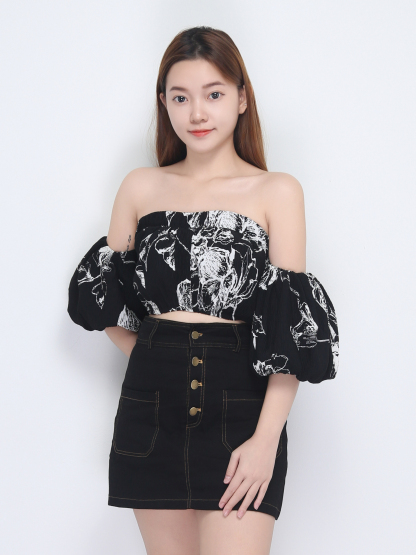 Floral Off Shoulder Puff Sleeve Top 22535