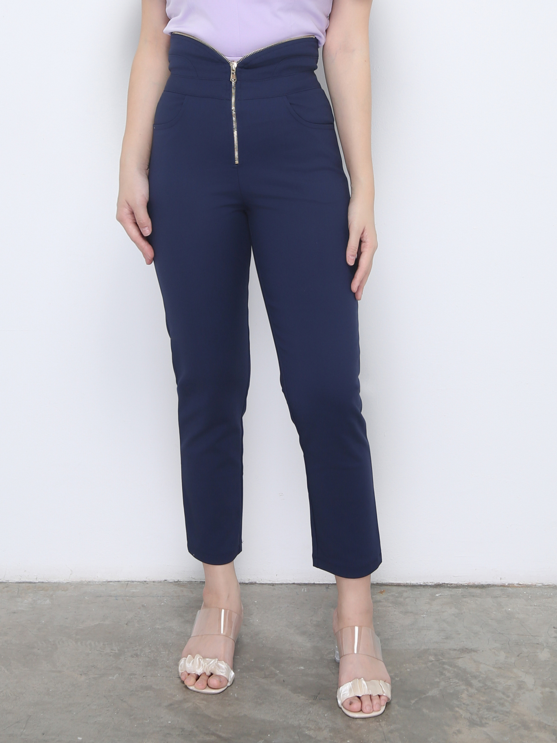 High Waist Front Zip Long Pants 22552