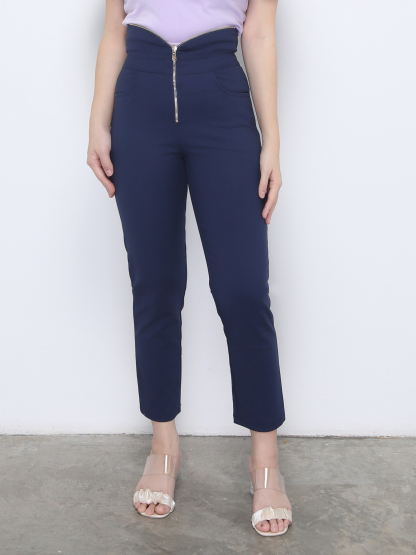High Waist Front Zip Long Pants 22552