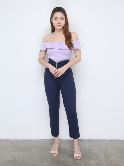 High Waist Front Zip Long Pants 22552