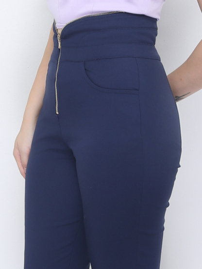 High Waist Front Zip Long Pants 22552