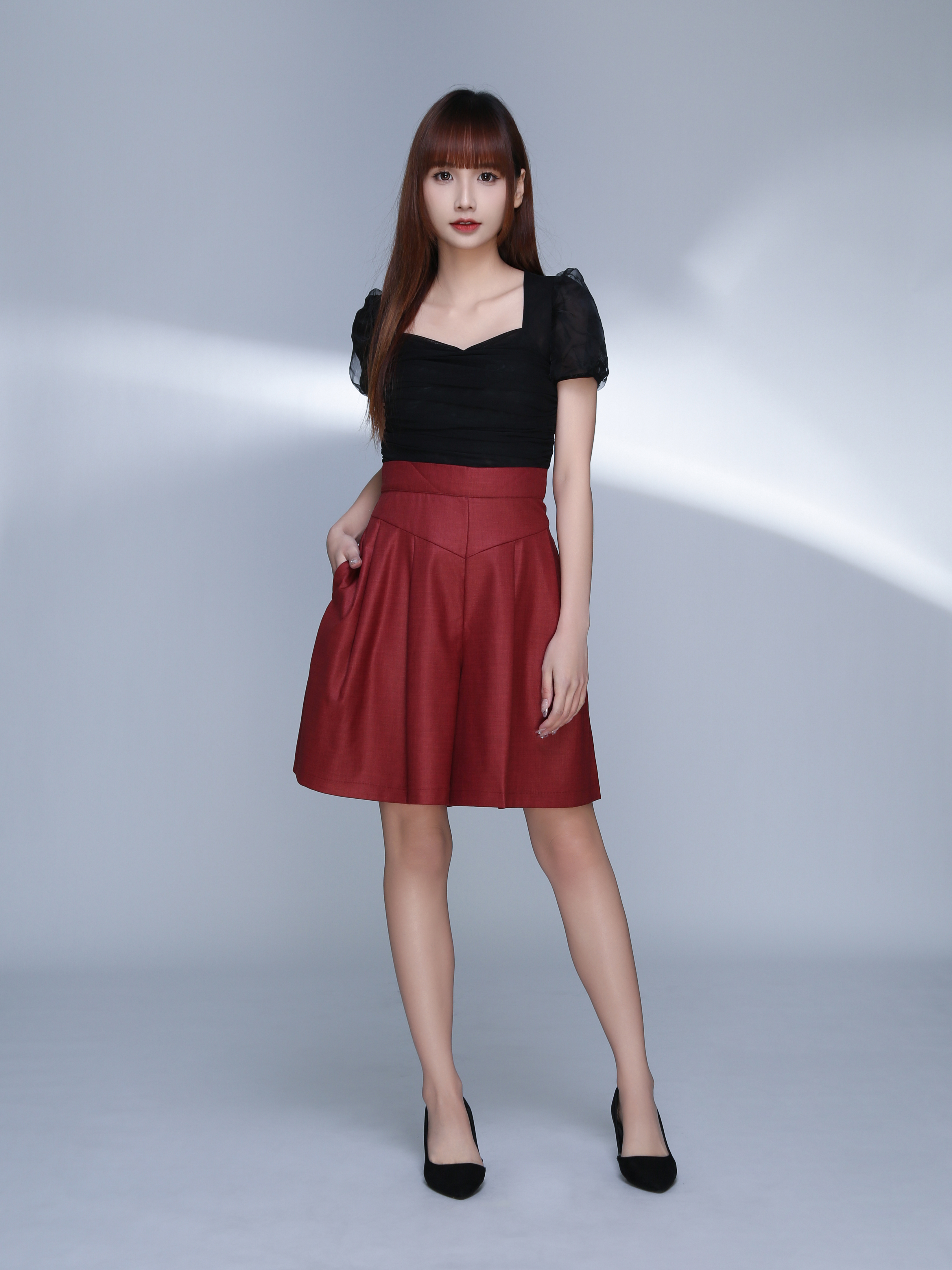 High Waist Front Button Pleaated Short Pant 22573