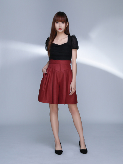 High Waist Front Button Pleaated Short Pant 22573