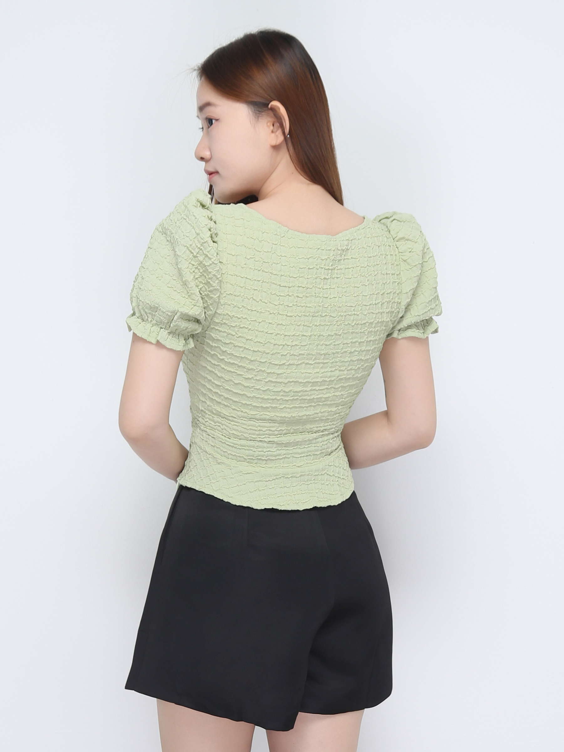 Puff Sleeve Front Drawstring Top 22583