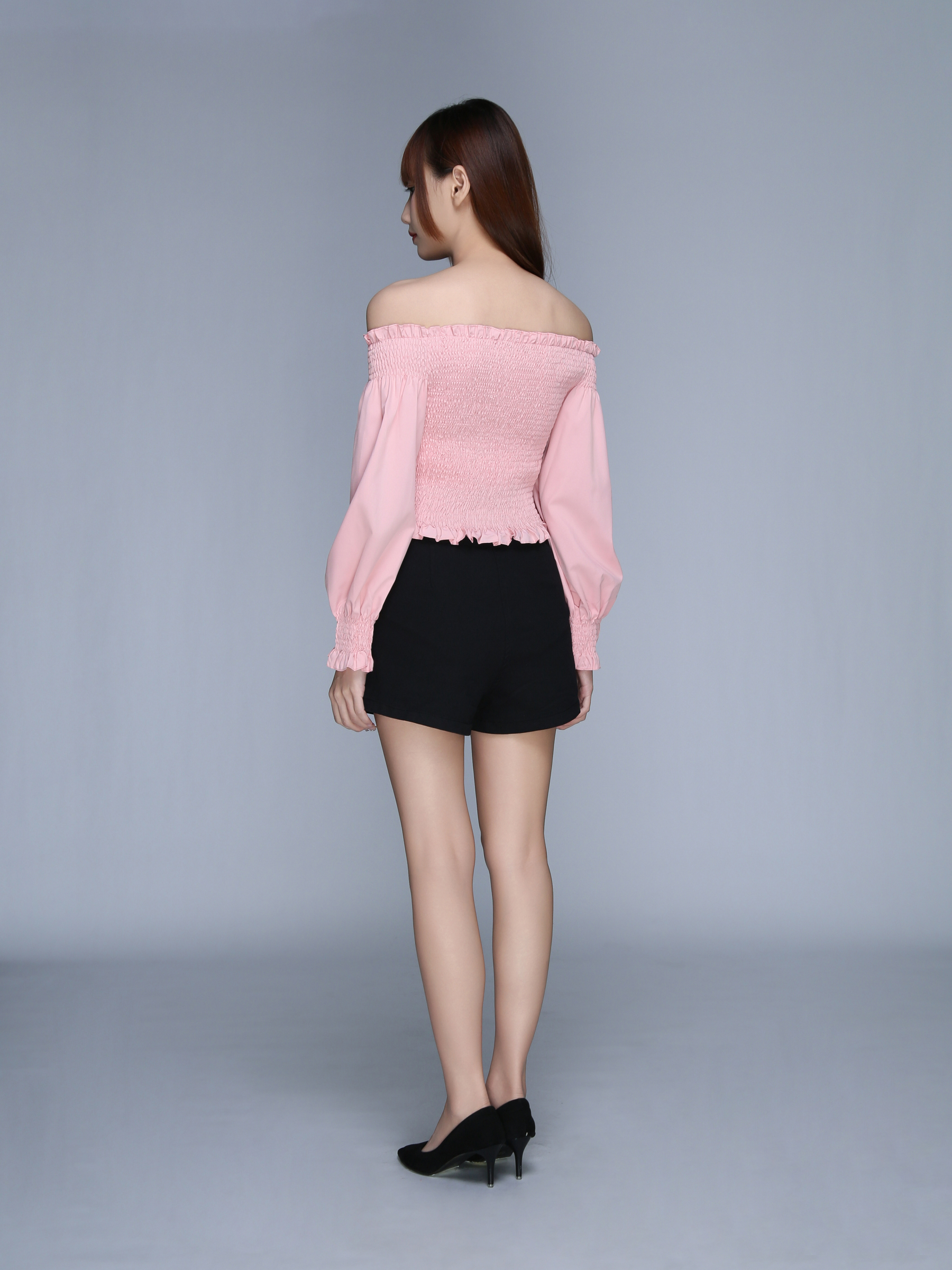 Long Sleeve Back Zip Pleated Top 22603