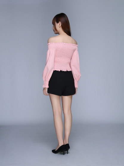 Long Sleeve Back Zip Pleated Top 22603