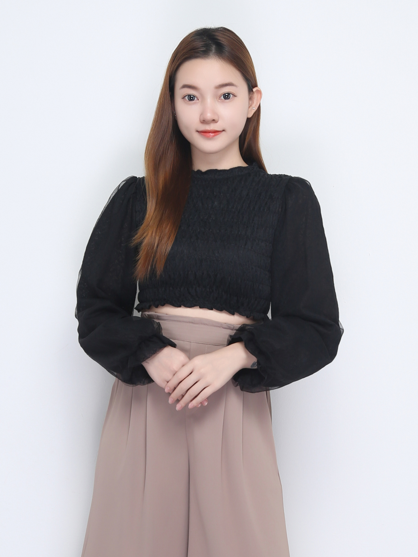 Long Sleeve Pleated Top 22616