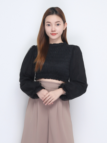 Long Sleeve Pleated Top 22616