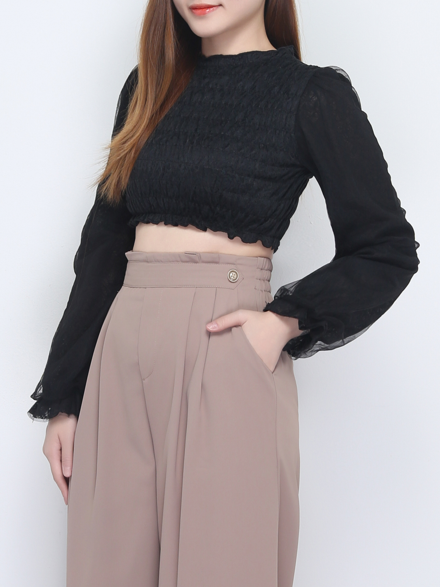 Long Sleeve Pleated Top 22616