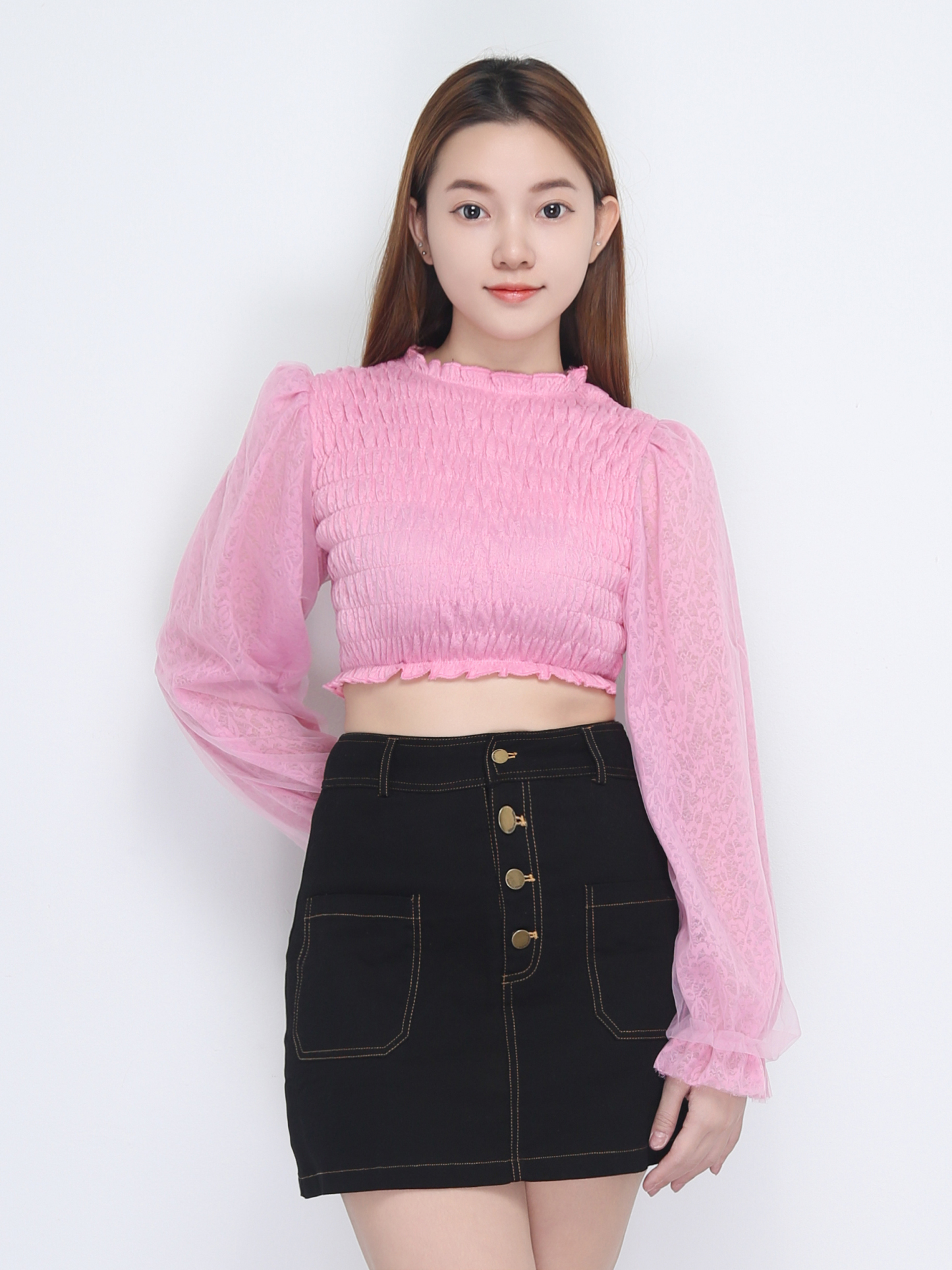 Long Sleeve Pleated Top 22616