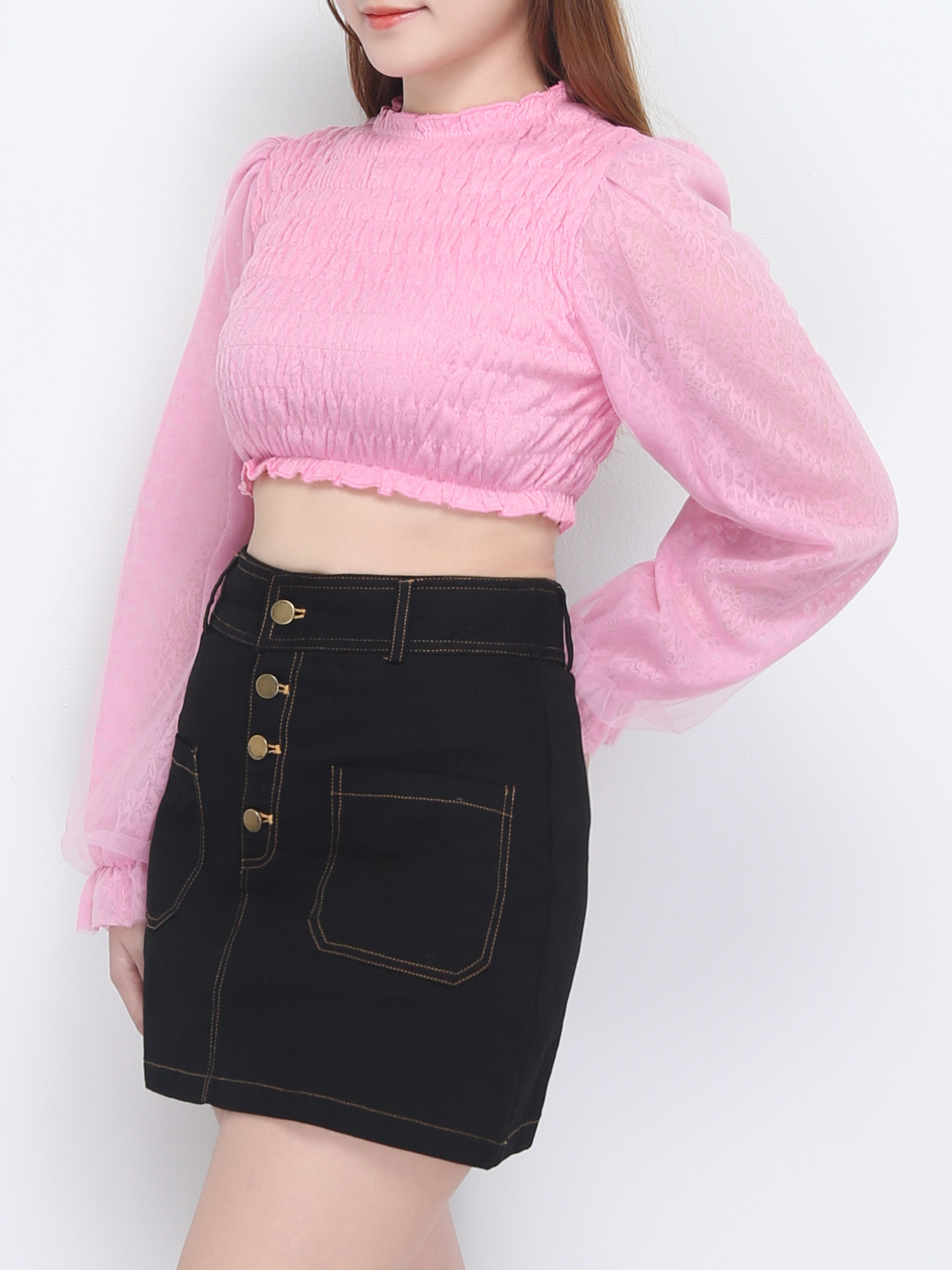 Long Sleeve Pleated Top 22616