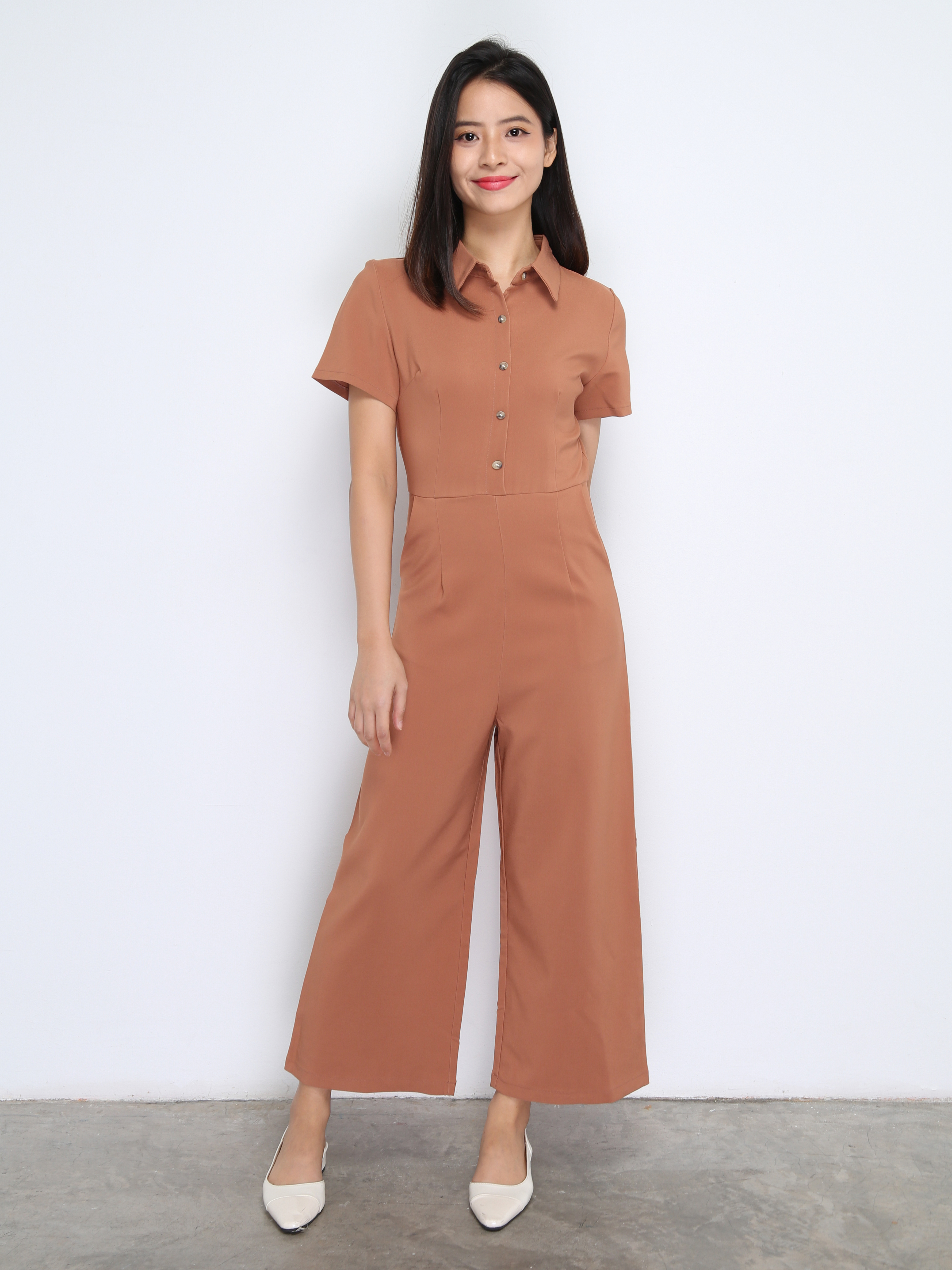 Short Sleeve Front Button Jumpsuit 22618
