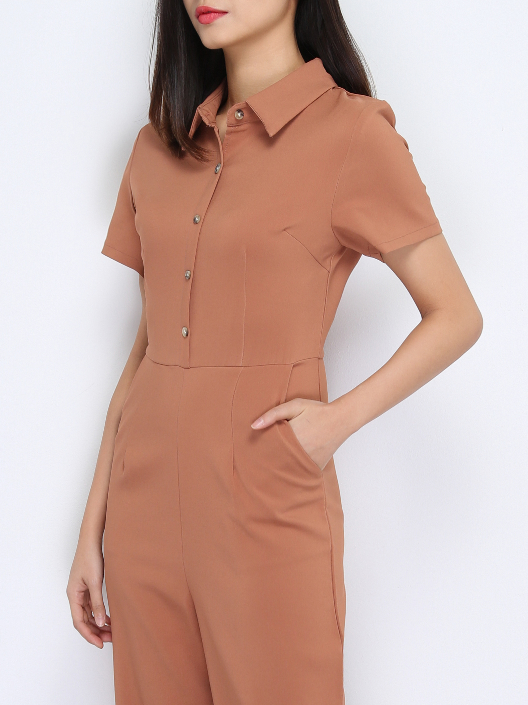 Short Sleeve Front Button Jumpsuit 22618