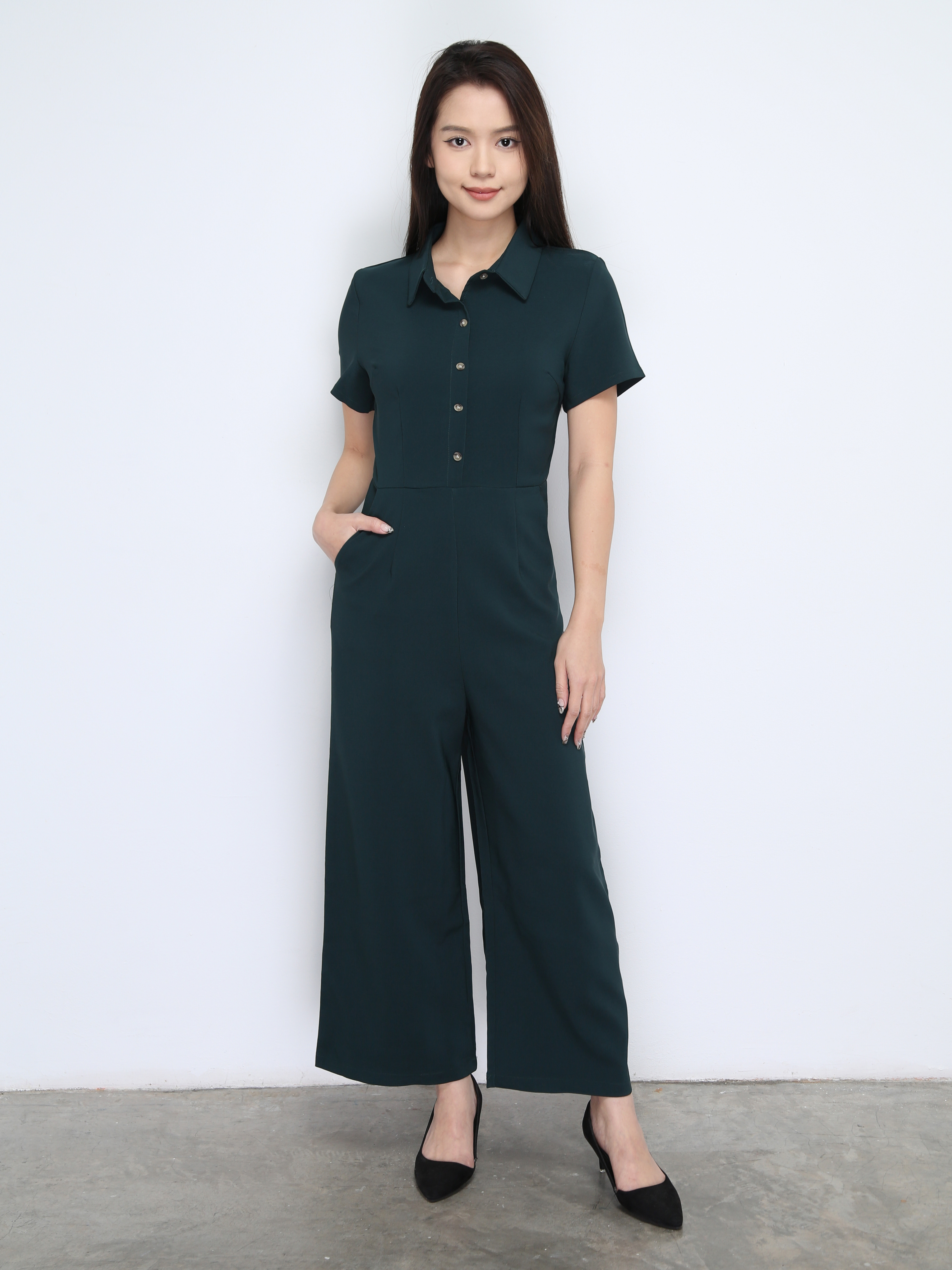 Short Sleeve Front Button Jumpsuit 22618