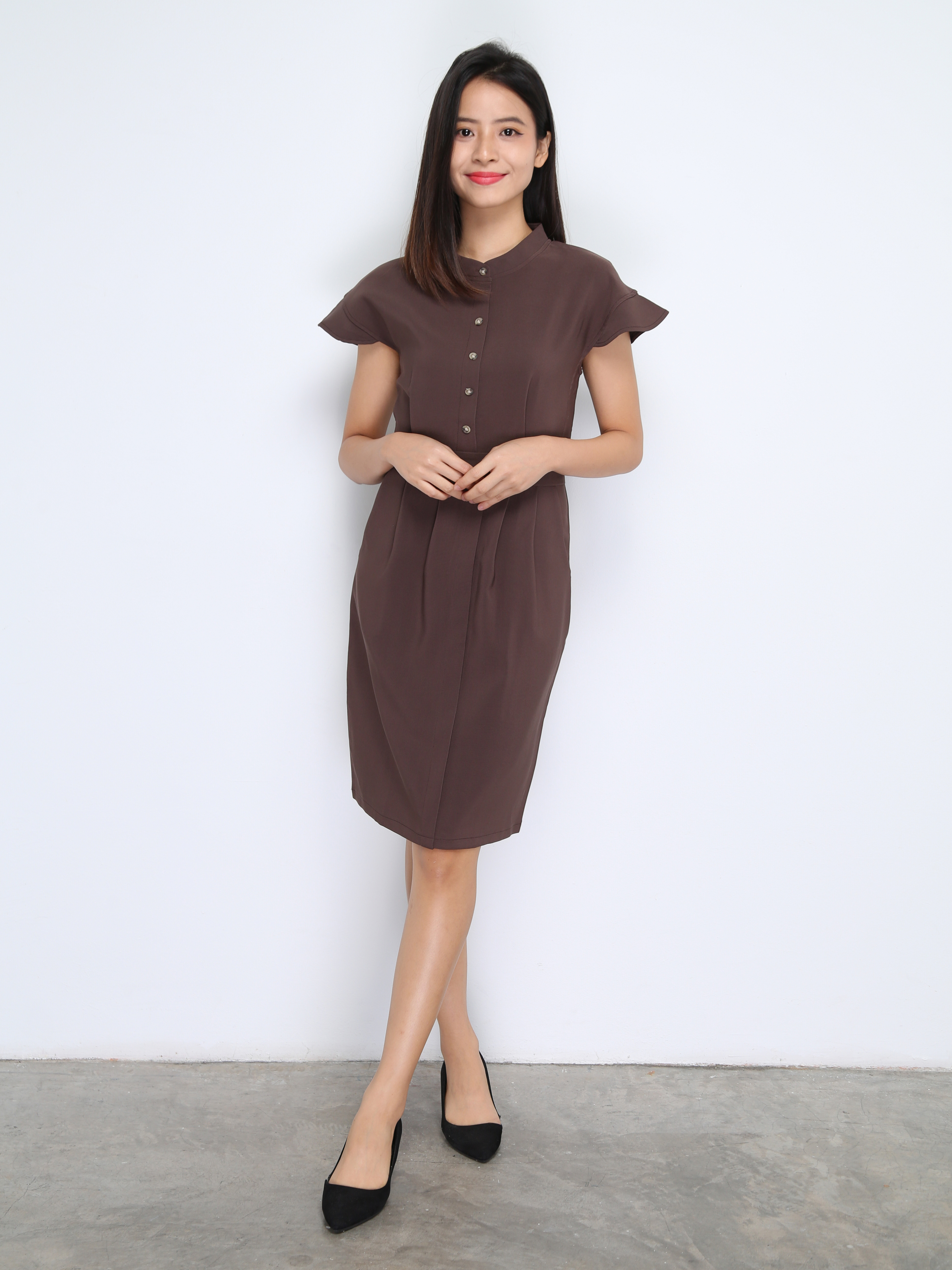 Cap Sleeve Back Zip Front Button Dress 22619