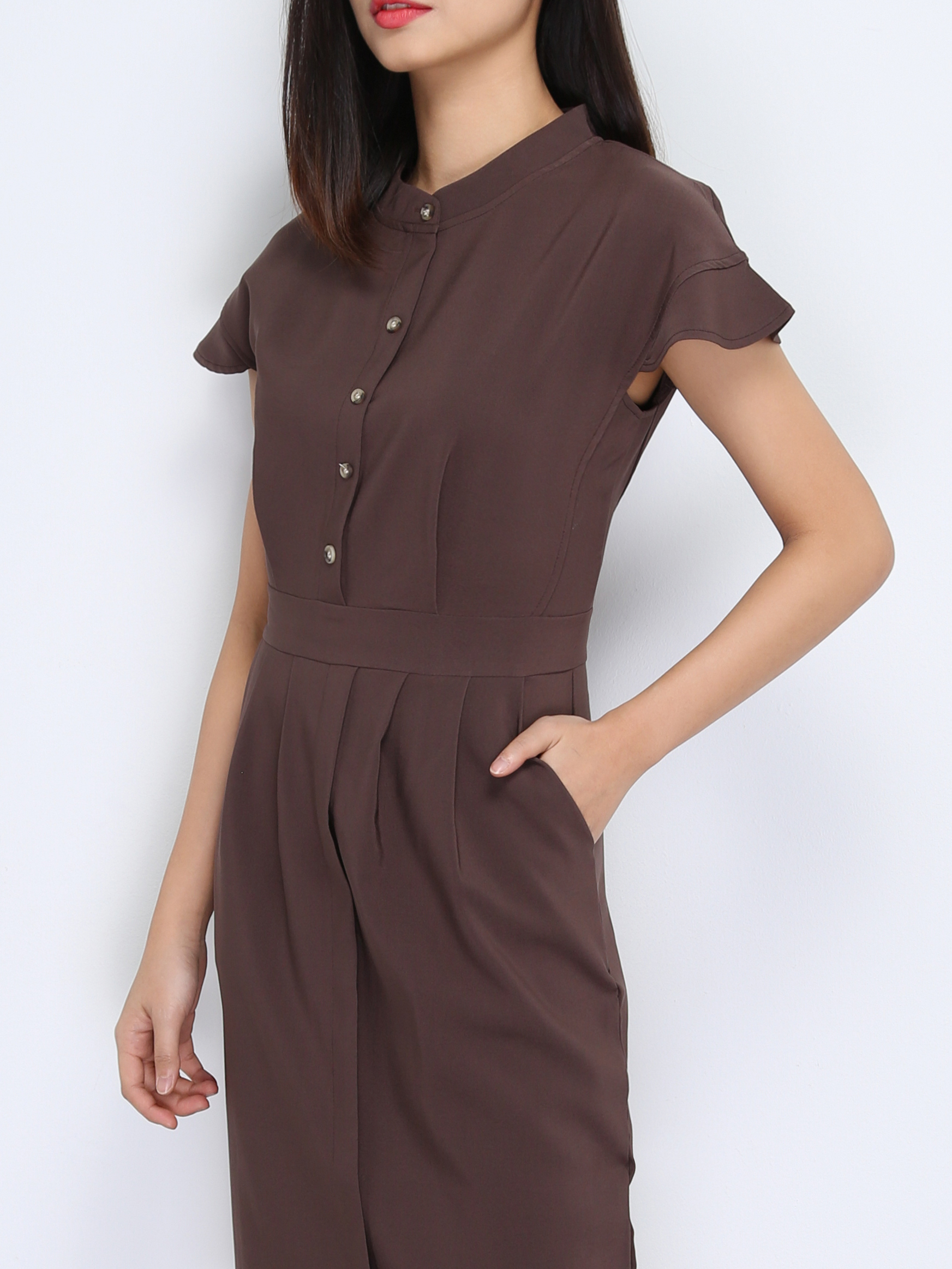 Cap Sleeve Back Zip Front Button Dress 22619