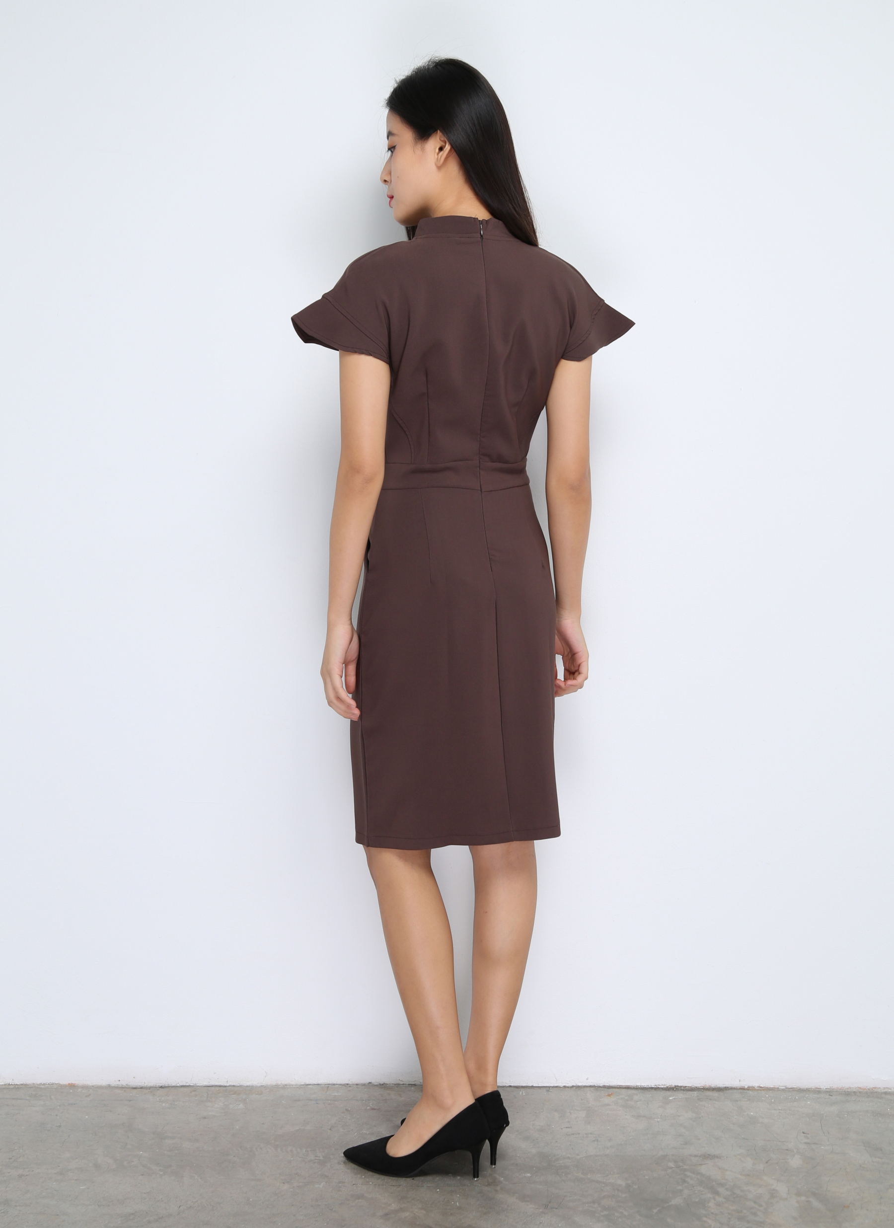 Cap Sleeve Back Zip Front Button Dress 22619