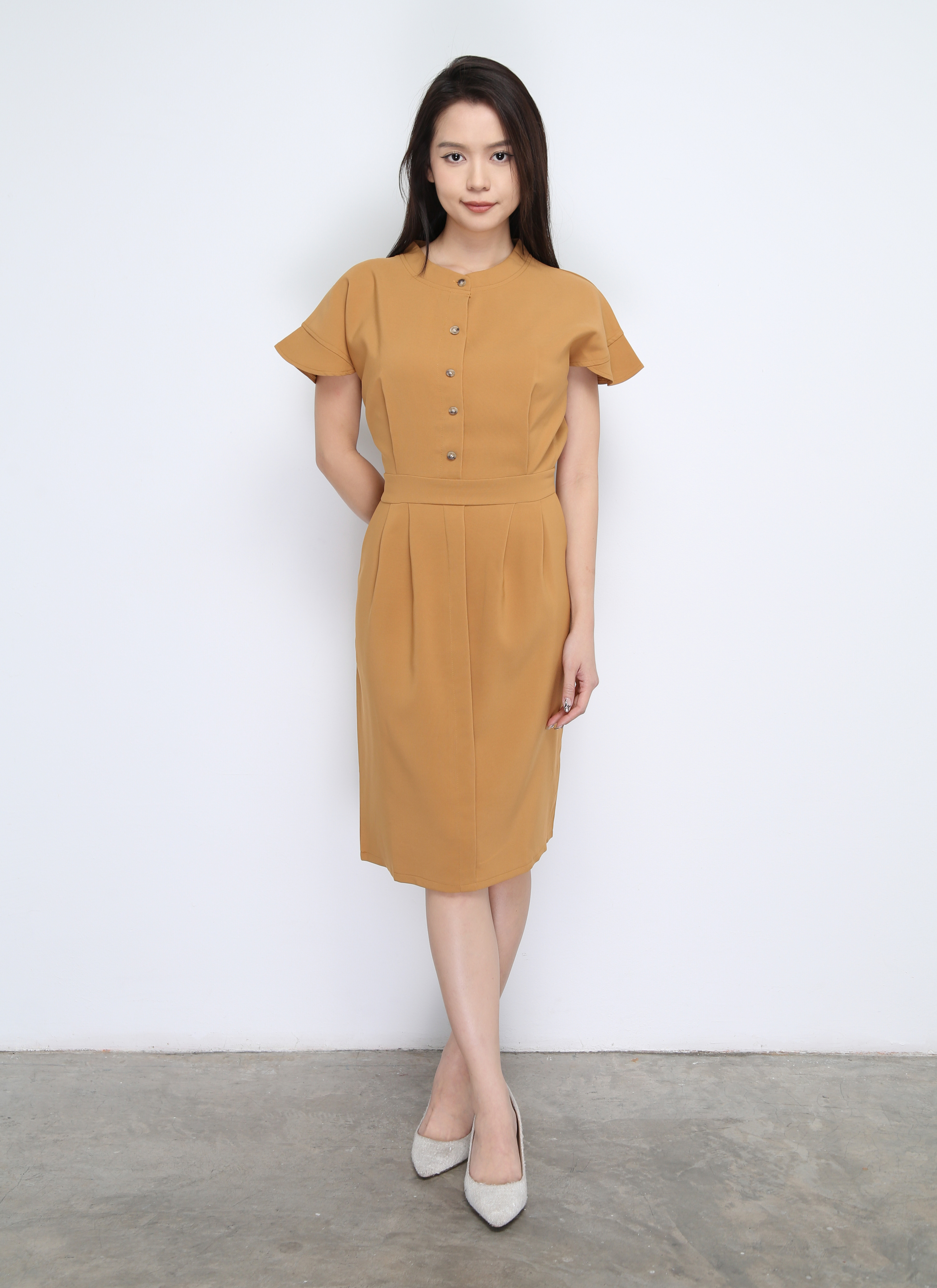 Cap Sleeve Back Zip Front Button Dress 22619