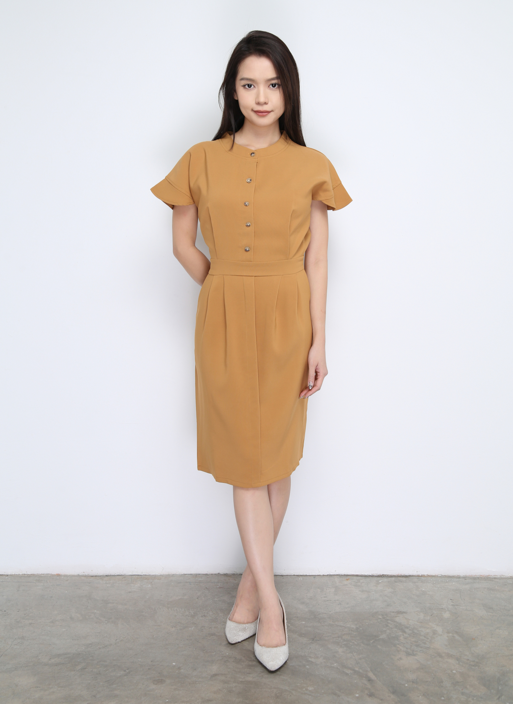 Cap Sleeve Back Zip Front Button Dress 22619