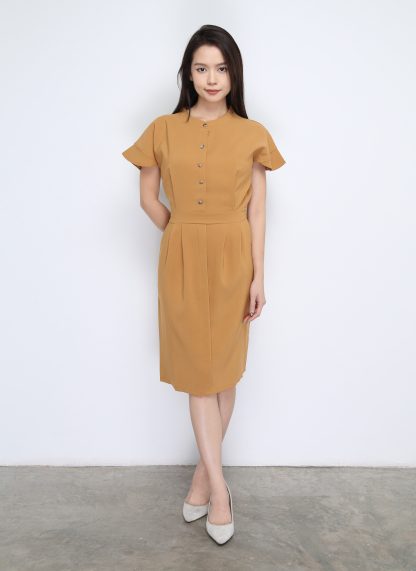 Cap Sleeve Back Zip Front Button Dress 22619