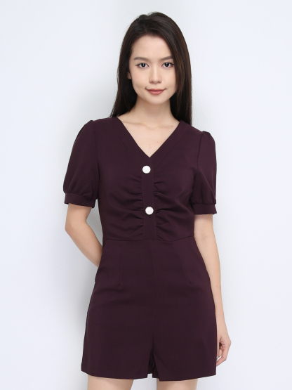 Long Puff Sleeve Back Zip Front Button Dress 22620