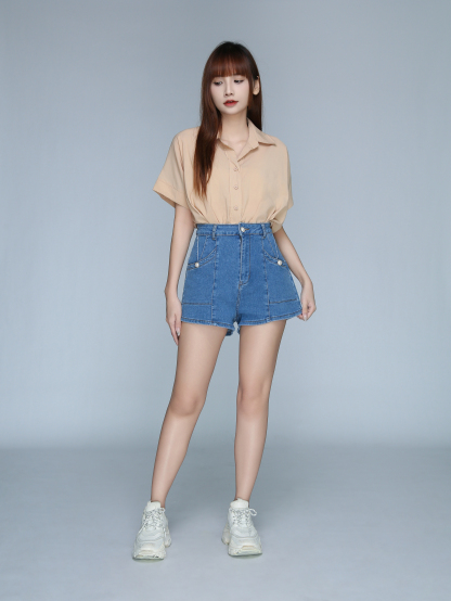 Short Sleeve Johnny Collar Top 22631