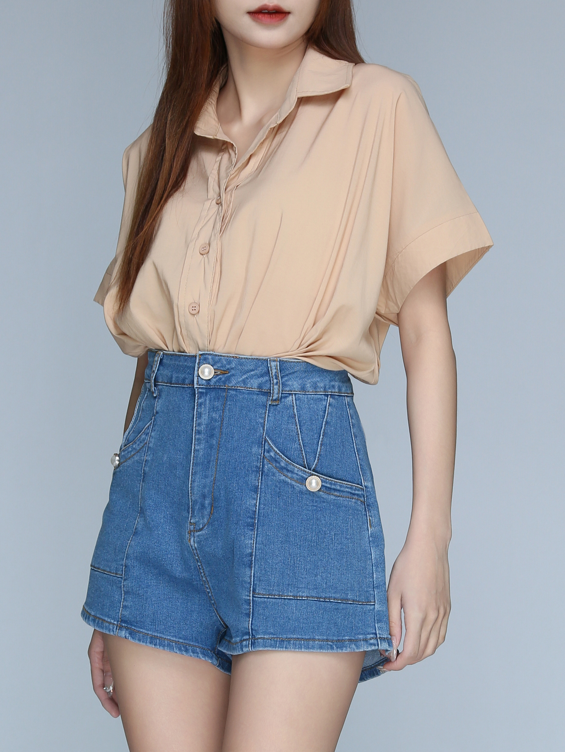 Short Sleeve Johnny Collar Top 22631
