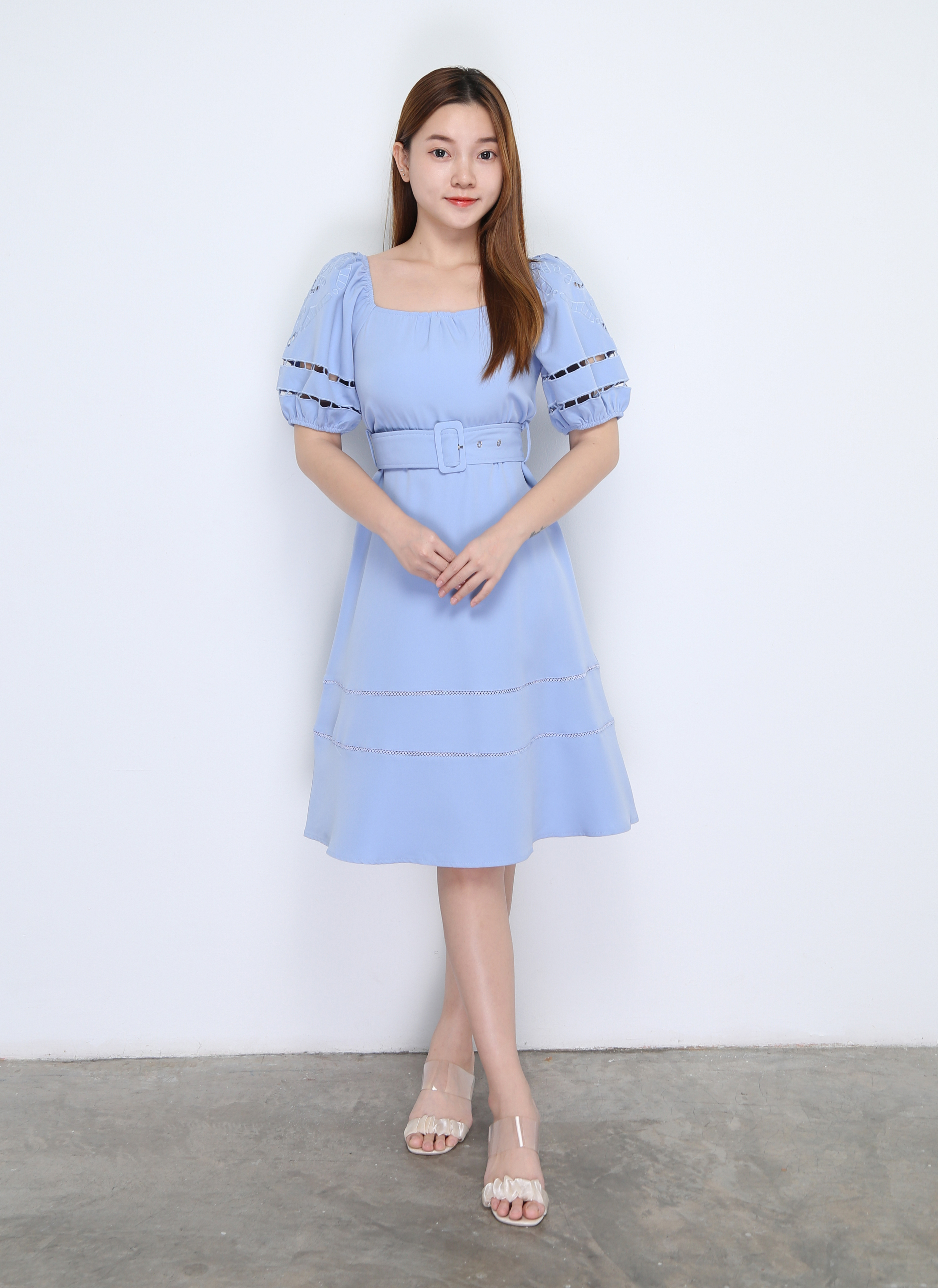 Puff Sleeve With Belt Dress 22634